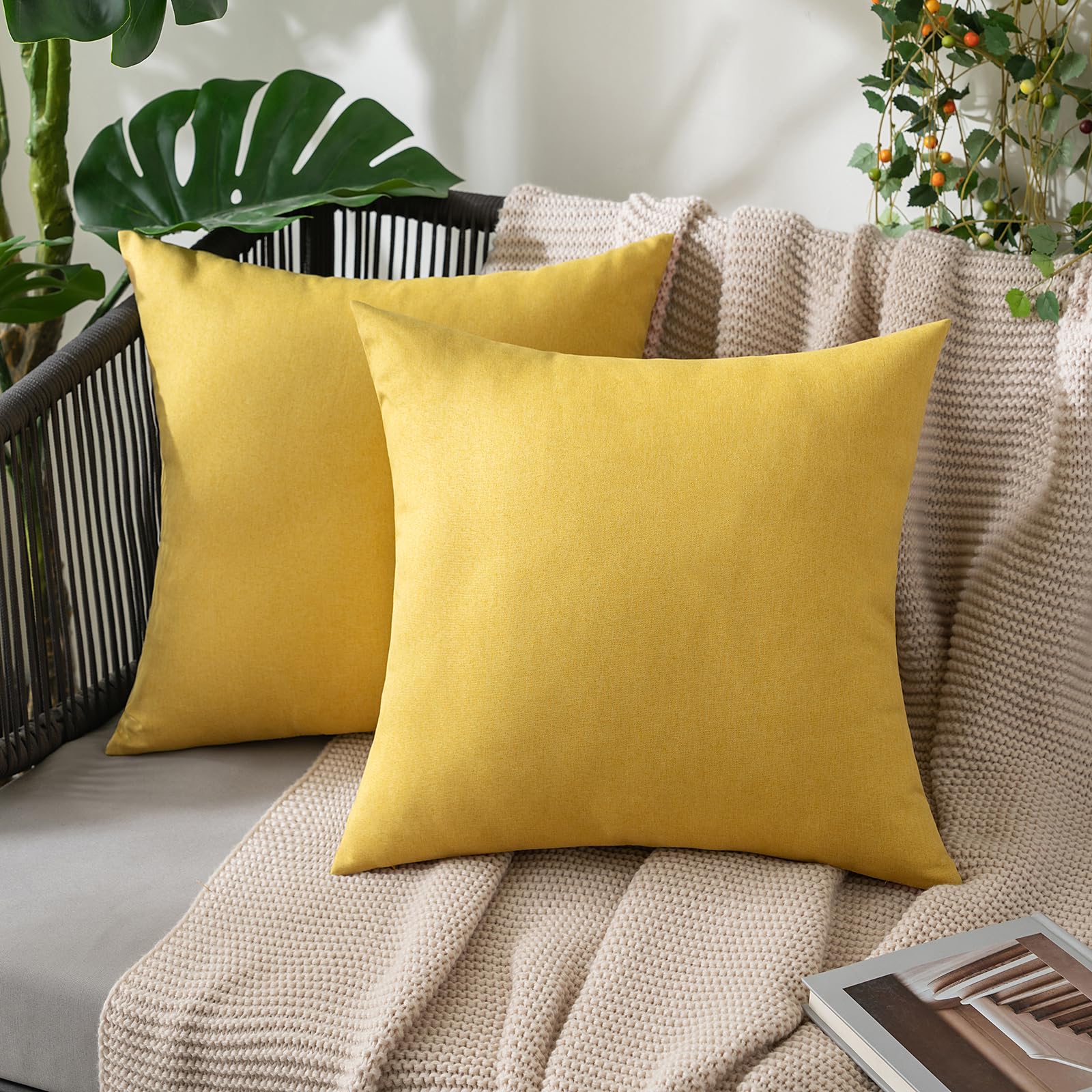 MIULEE Pack of 2 Decorative Outdoor Solid Waterproof Throw Pillow Covers Faux Linen Garden Farmhouse Cushion Cases for Summer Patio Tent Balcony Couch Sofa 18x18 Inch Navy