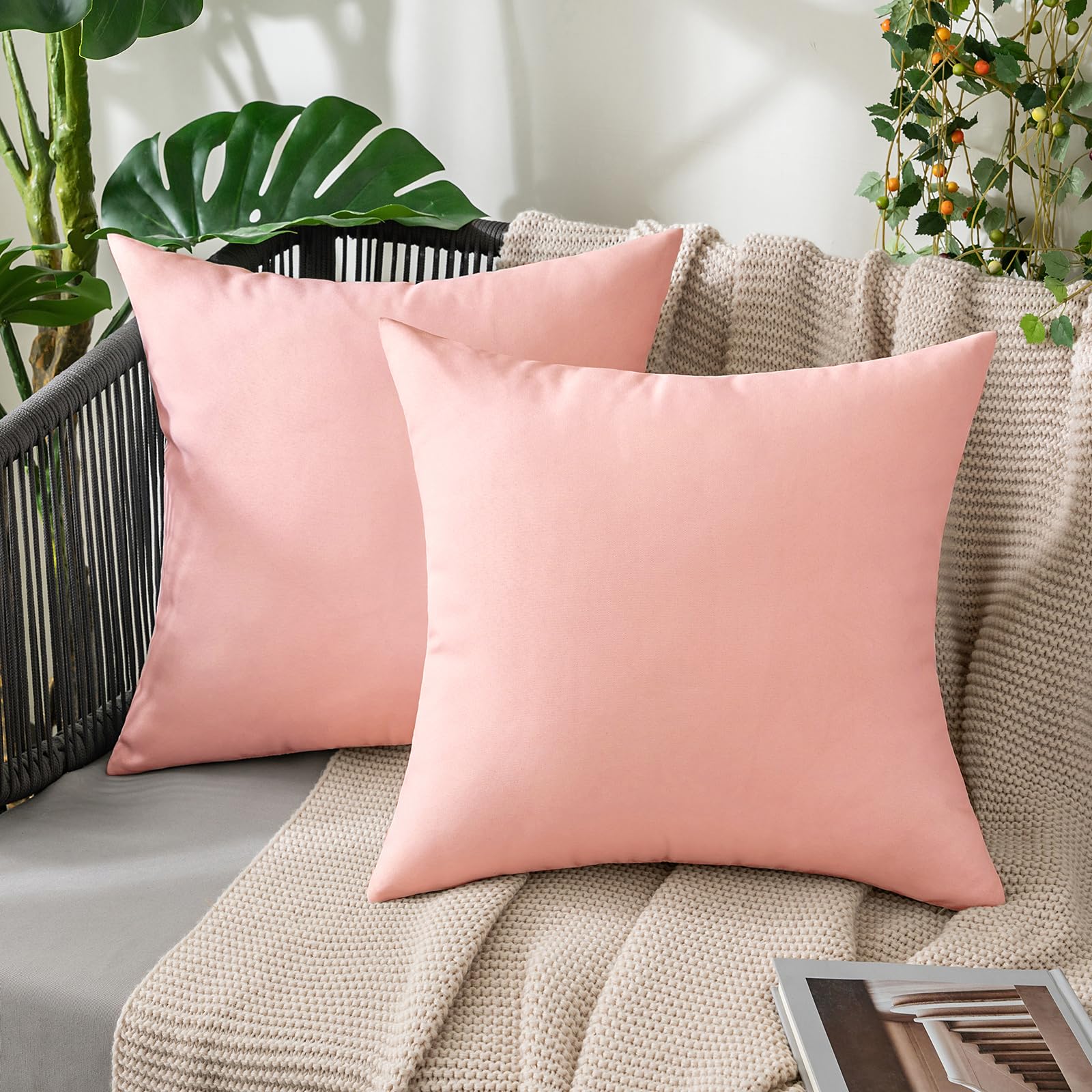MIULEE Pack of 2 Decorative Outdoor Solid Waterproof Throw Pillow Covers Faux Linen Garden Farmhouse Cushion Cases for Summer Patio Tent Balcony Couch Sofa 18x18 Inch Navy