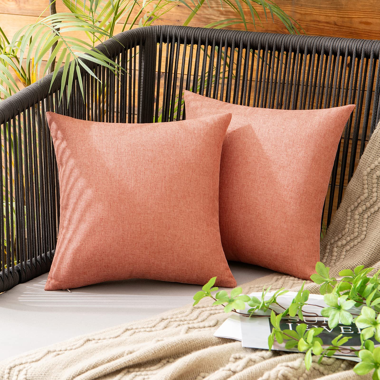 MIULEE Pack of 2 Decorative Outdoor Solid Waterproof Throw Pillow Covers Faux Linen Garden Farmhouse Cushion Cases for Summer Patio Tent Balcony Couch Sofa 18x18 Inch Navy