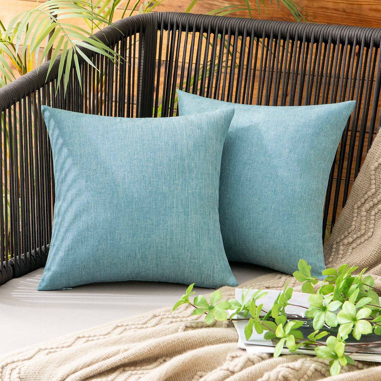 MIULEE Pack of 2 Decorative Outdoor Solid Waterproof Throw Pillow Covers Faux Linen Garden Farmhouse Cushion Cases for Summer Patio Tent Balcony Couch Sofa 18x18 Inch Navy