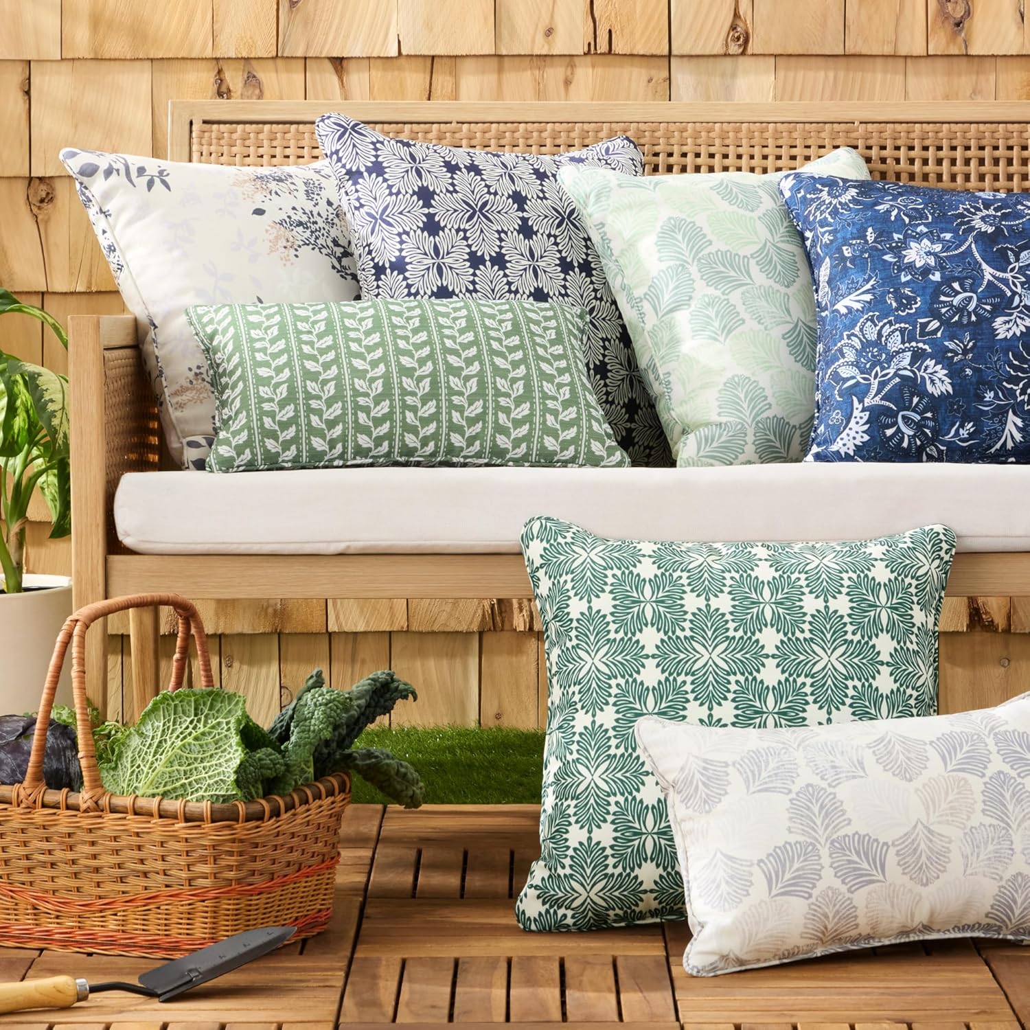 Martha Stewart Tulum Indoor Outdoor Decorative Pillow 2-Pack Set, UV Fade Resistant, Water Repellent, Printed Modern Design, Taupe, 18"x18"
