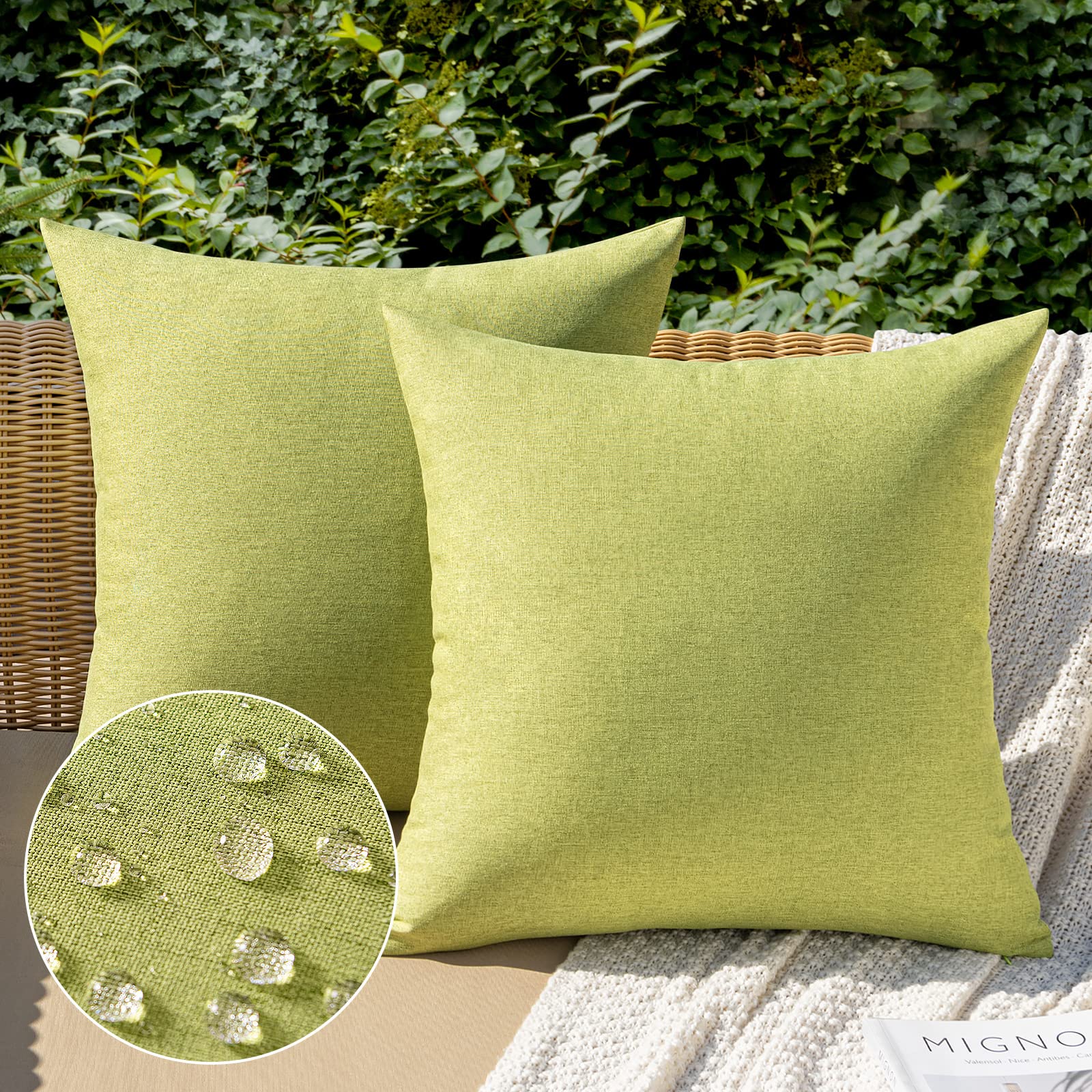 MIULEE Pack of 2 Decorative Outdoor Solid Waterproof Throw Pillow Covers Faux Linen Garden Farmhouse Cushion Cases for Summer Patio Tent Balcony Couch Sofa 18x18 Inch Navy