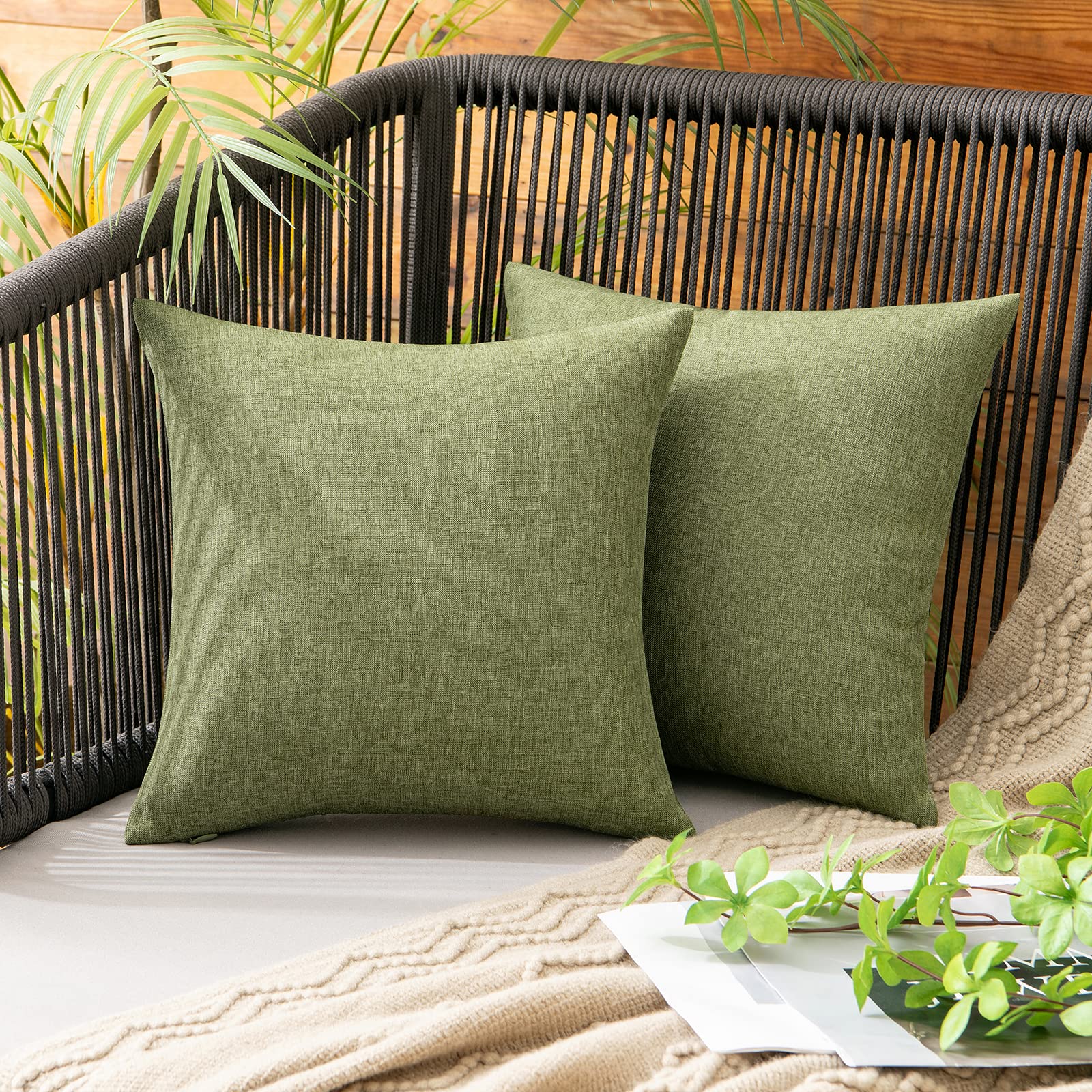 MIULEE Pack of 2 Decorative Outdoor Solid Waterproof Throw Pillow Covers Faux Linen Garden Farmhouse Cushion Cases for Summer Patio Tent Balcony Couch Sofa 18x18 Inch Navy