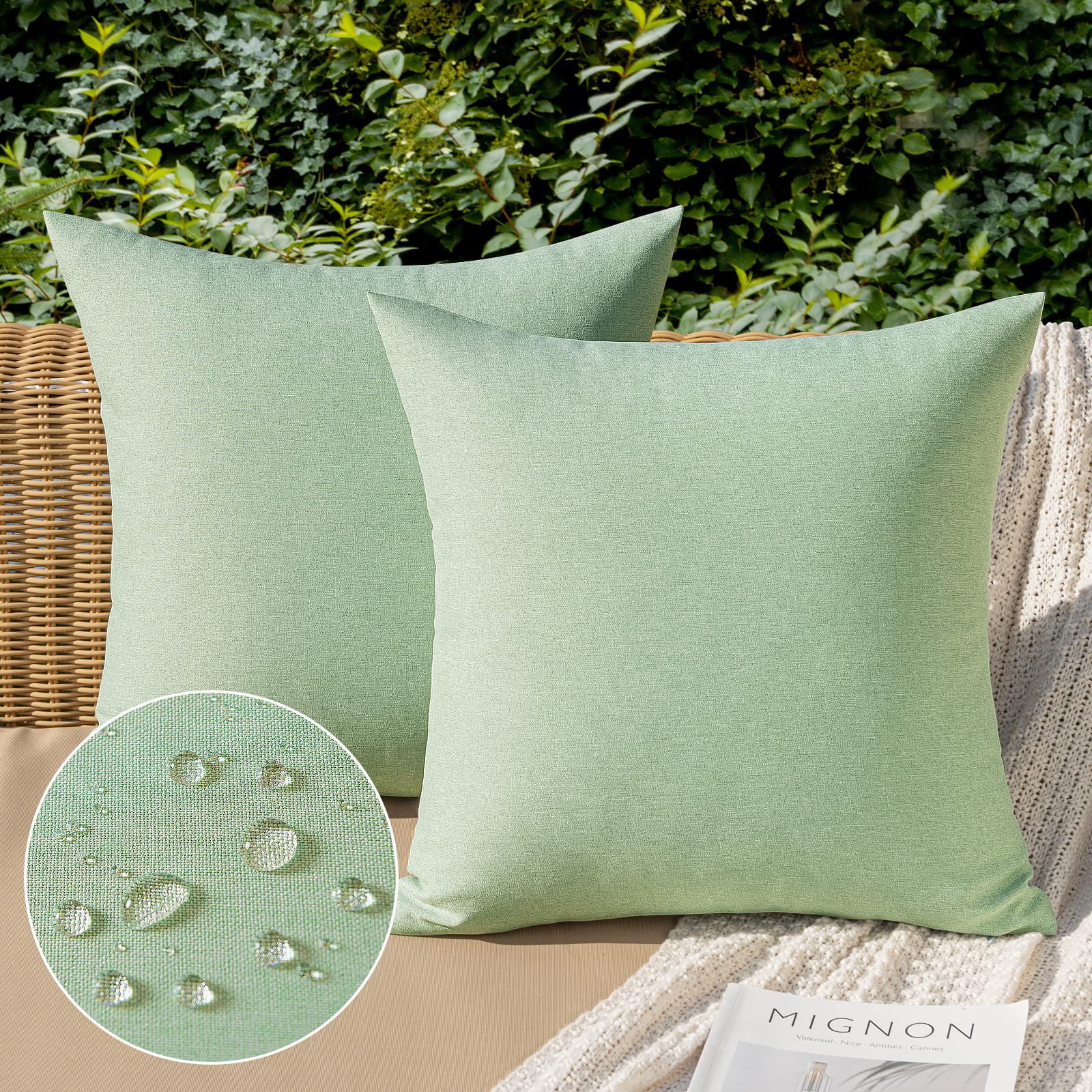 MIULEE Pack of 2 Decorative Outdoor Solid Waterproof Throw Pillow Covers Faux Linen Garden Farmhouse Cushion Cases for Summer Patio Tent Balcony Couch Sofa 18x18 Inch Navy