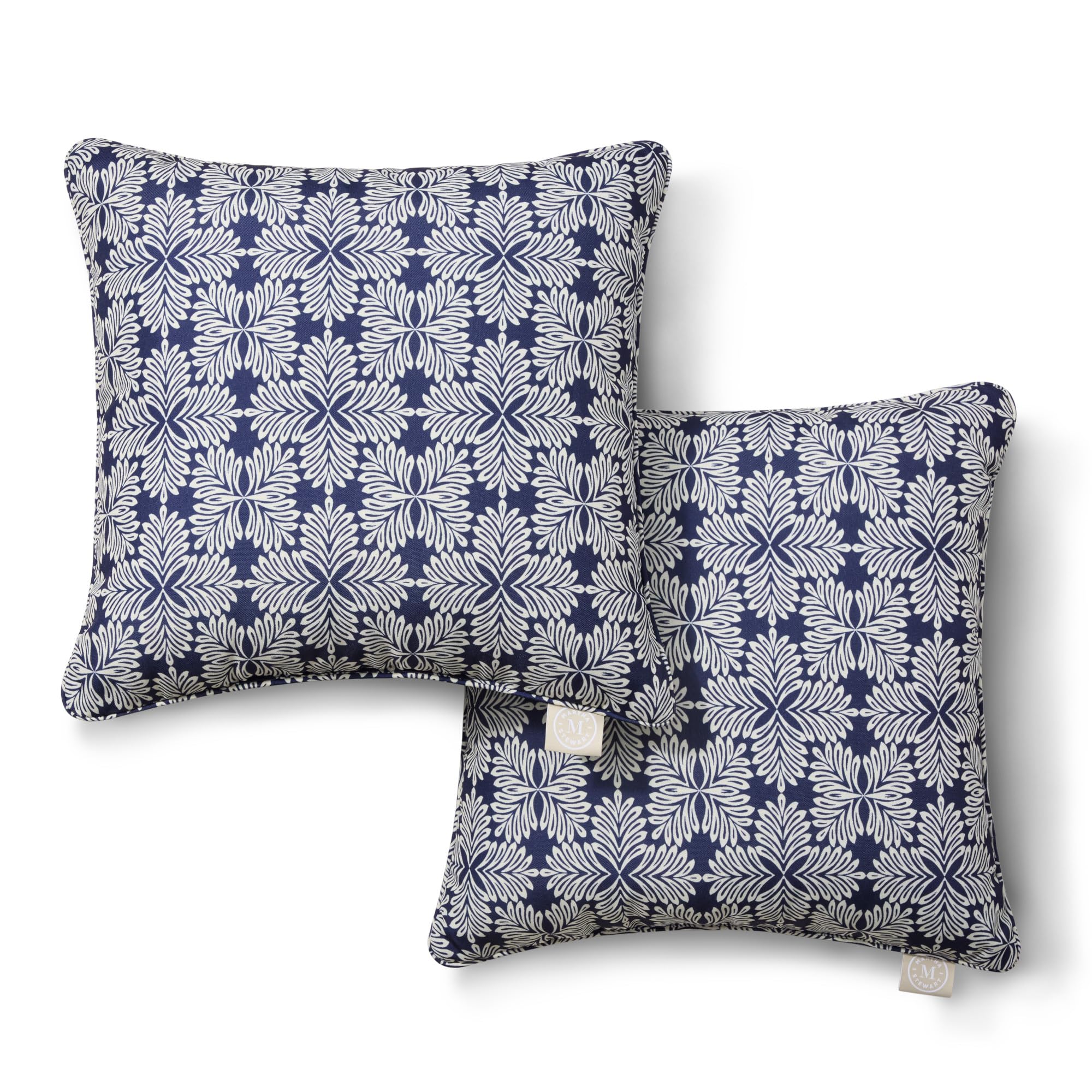 Martha Stewart Tulum Indoor Outdoor Decorative Pillow 2-Pack Set, UV Fade Resistant, Water Repellent, Printed Modern Design, Taupe, 18"x18"