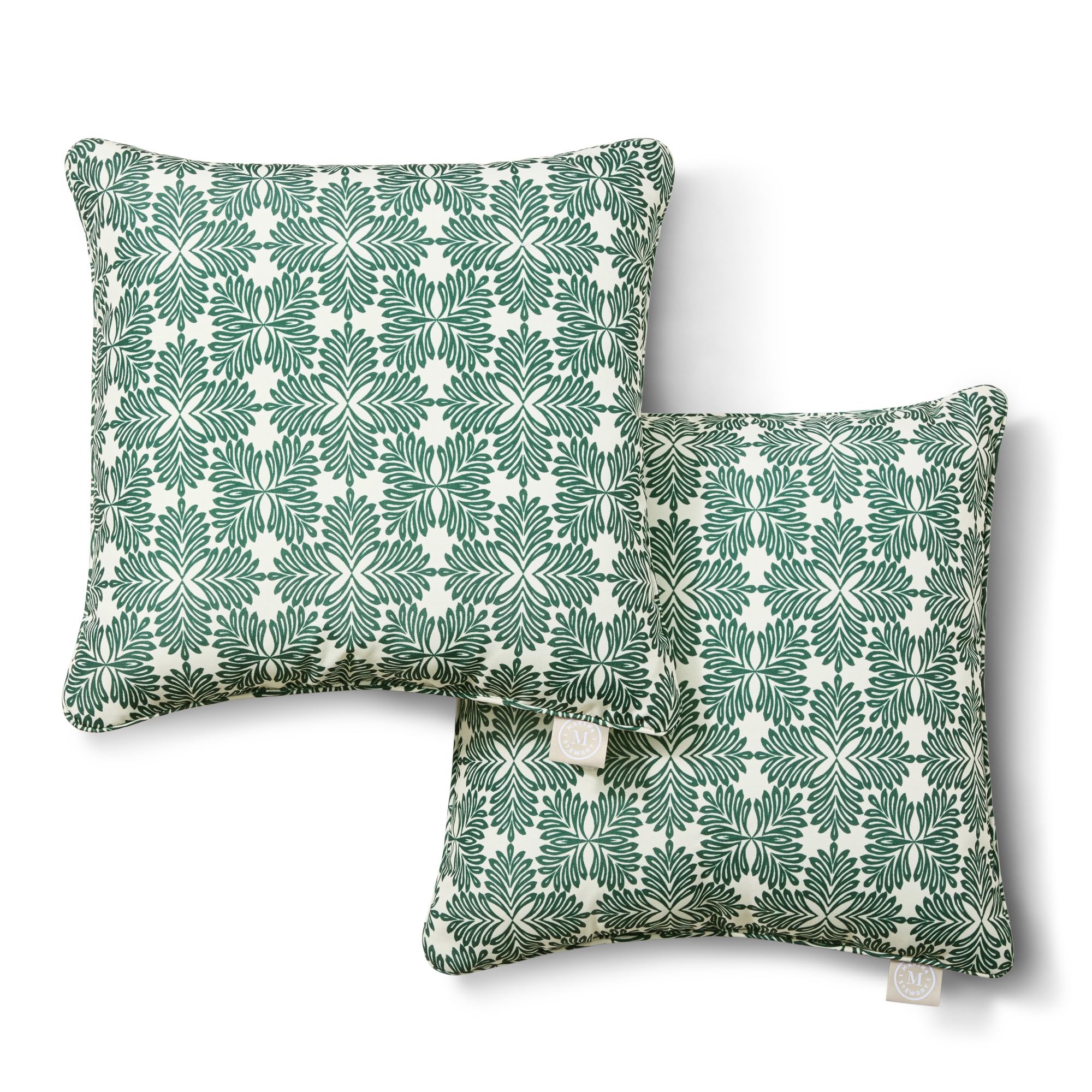 Martha Stewart Tulum Indoor Outdoor Decorative Pillow 2-Pack Set, UV Fade Resistant, Water Repellent, Printed Modern Design, Taupe, 18"x18"