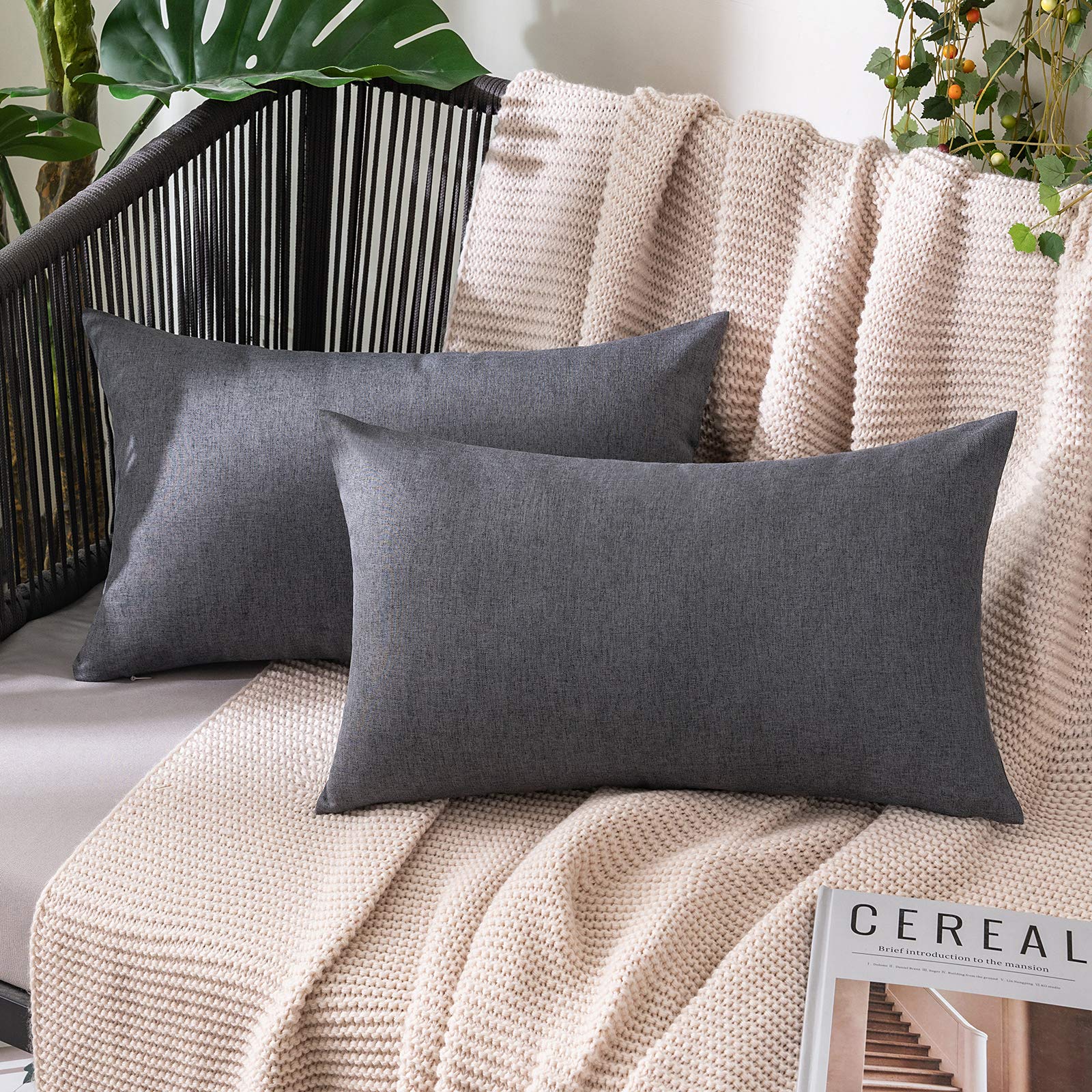 MIULEE Pack of 2 Decorative Outdoor Solid Waterproof Throw Pillow Covers Faux Linen Garden Farmhouse Cushion Cases for Summer Patio Tent Balcony Couch Sofa 18x18 Inch Navy