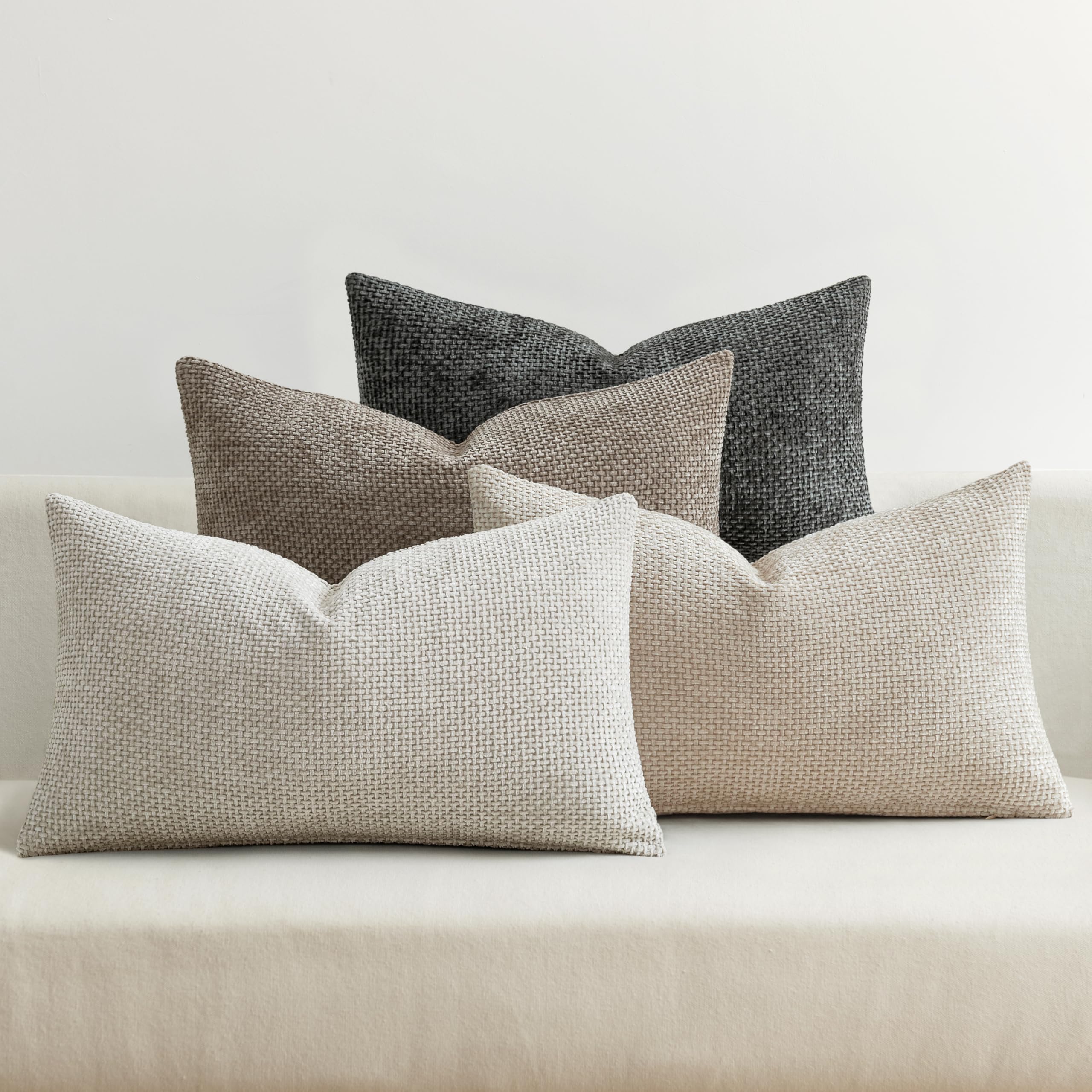 MIULEE Pack of 4 Couch Throw Pillow Covers 18x18 Inch Neutral Soft Decorative Chenille Pillow Covers Farmhouse Boho Cushion Covers for Mid Century Modern Spring Home Decor Sofa Bedroom Living Room