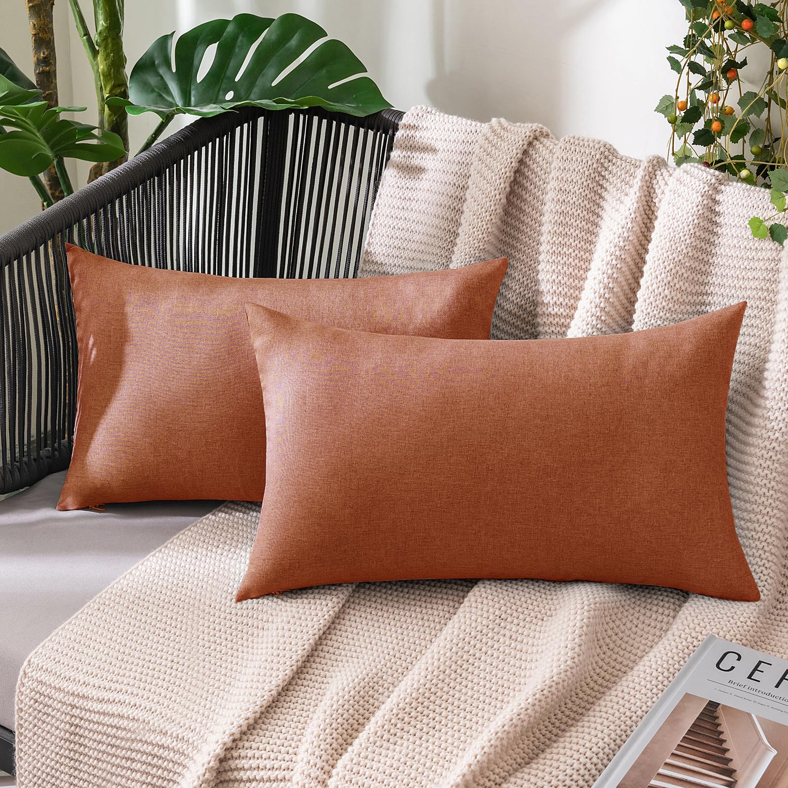 MIULEE Pack of 2 Decorative Outdoor Solid Waterproof Throw Pillow Covers Faux Linen Garden Farmhouse Cushion Cases for Summer Patio Tent Balcony Couch Sofa 18x18 Inch Navy