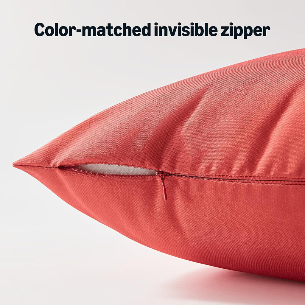 Amazon Basics 4-Piece Outdoor Decorative Throw Pillow Covers, Water Resistant All-Weather Pillow Protectors for The Garden, Patio, Balcony, Couch and Sofa, 18 x 18 Inches, Red