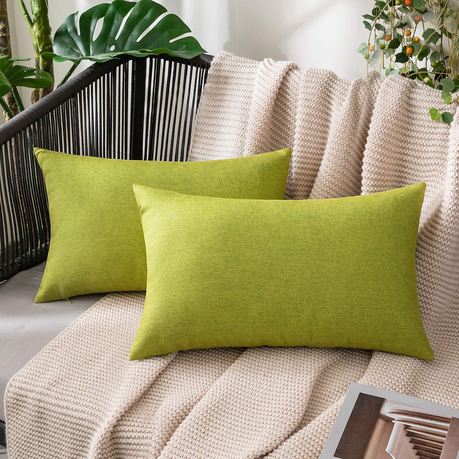 MIULEE Pack of 2 Decorative Outdoor Solid Waterproof Throw Pillow Covers Faux Linen Garden Farmhouse Cushion Cases for Summer Patio Tent Balcony Couch Sofa 18x18 Inch Navy