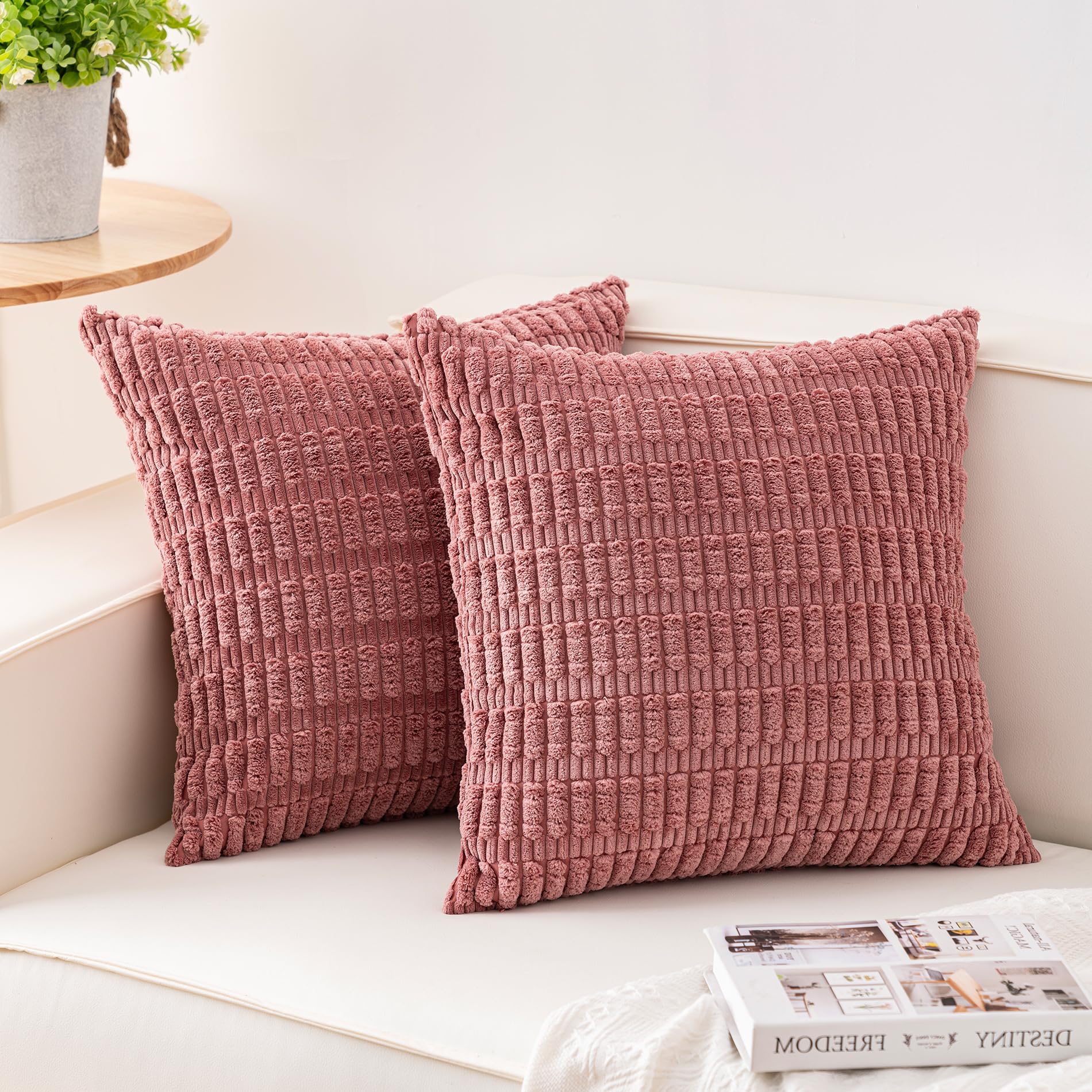 Aegero Pack of 2 Corduroy Decorative Throw Pillow Covers 18x18 Inch Soft Striped Pillow Covers Modern Farmhouse Home Decor for Sofa Living Room Couch Bed(Cream White)