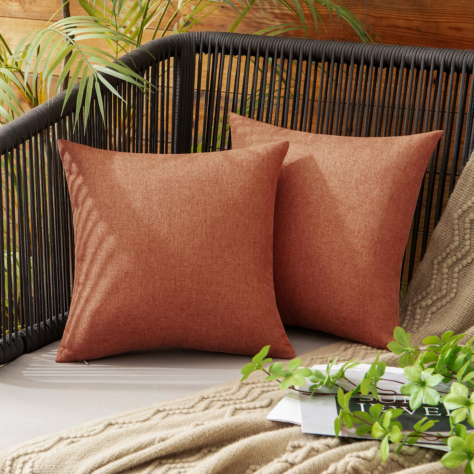 MIULEE Pack of 2 Decorative Outdoor Solid Waterproof Throw Pillow Covers Faux Linen Garden Farmhouse Cushion Cases for Summer Patio Tent Balcony Couch Sofa 18x18 Inch Navy