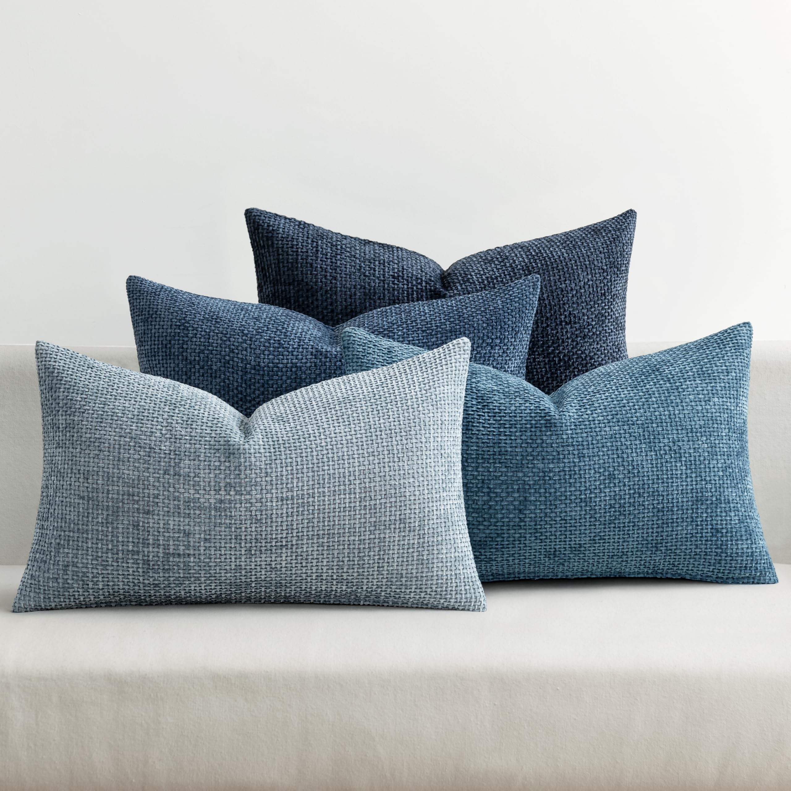 MIULEE Pack of 4 Couch Throw Pillow Covers 18x18 Inch Neutral Soft Decorative Chenille Pillow Covers Farmhouse Boho Cushion Covers for Mid Century Modern Spring Home Decor Sofa Bedroom Living Room