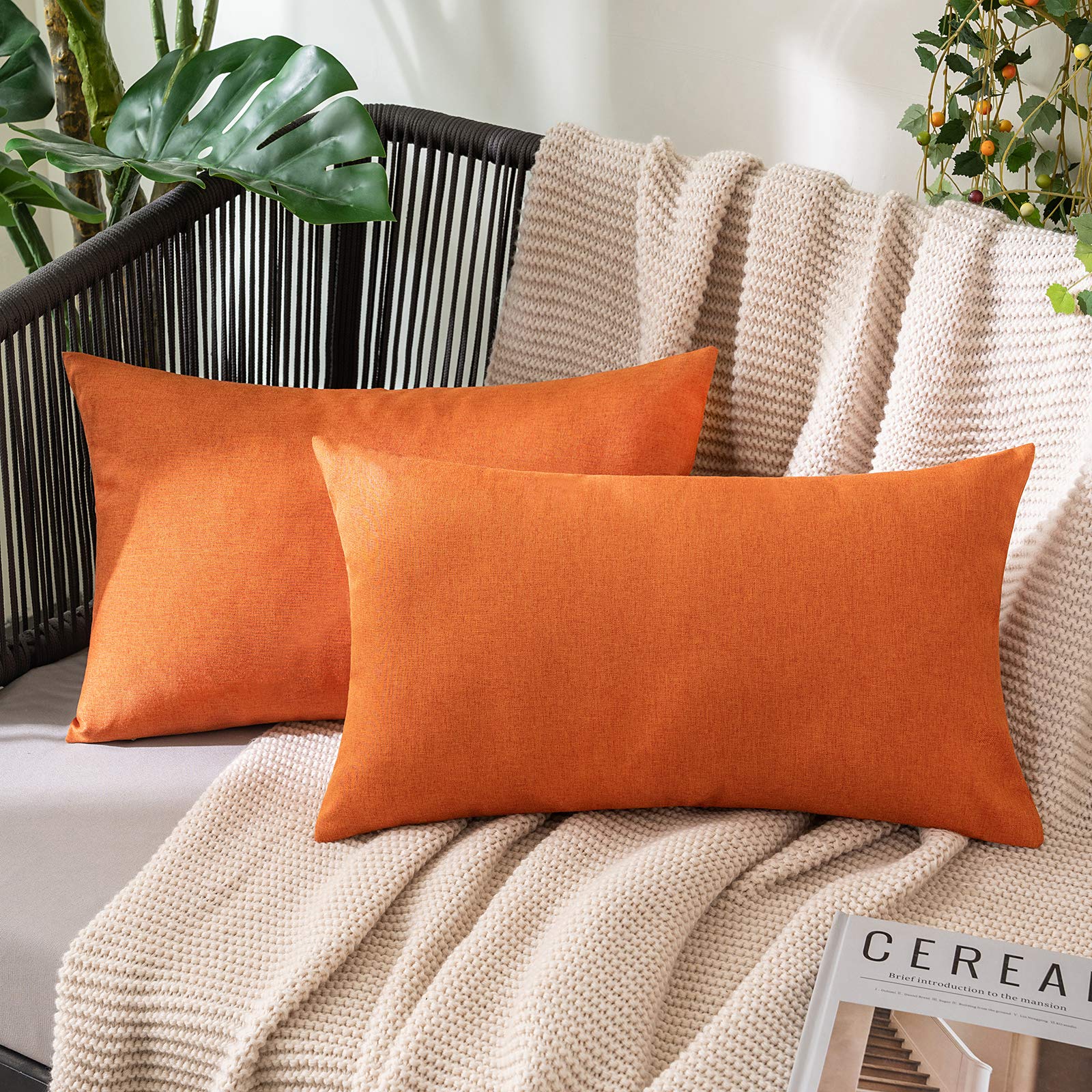 MIULEE Pack of 2 Decorative Outdoor Solid Waterproof Throw Pillow Covers Faux Linen Garden Farmhouse Cushion Cases for Summer Patio Tent Balcony Couch Sofa 18x18 Inch Navy