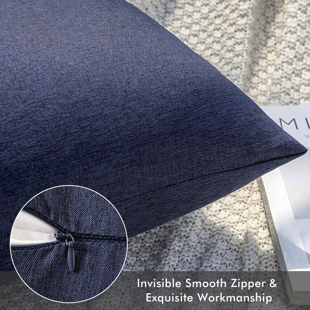 MIULEE Pack of 2 Decorative Outdoor Solid Waterproof Throw Pillow Covers Faux Linen Garden Farmhouse Cushion Cases for Summer Patio Tent Balcony Couch Sofa 18x18 Inch Navy