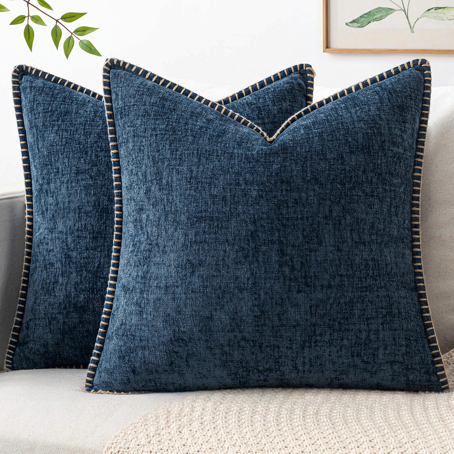 MIULEE Pack of 2 Couch Throw Pillow Covers 18x18 Inch Sage Green Farmhouse Decorative Pillow Covers with Stitched Edge Soft Chenille Solid Dyed Summer Pillow Covers for Sofa Bed Living Room