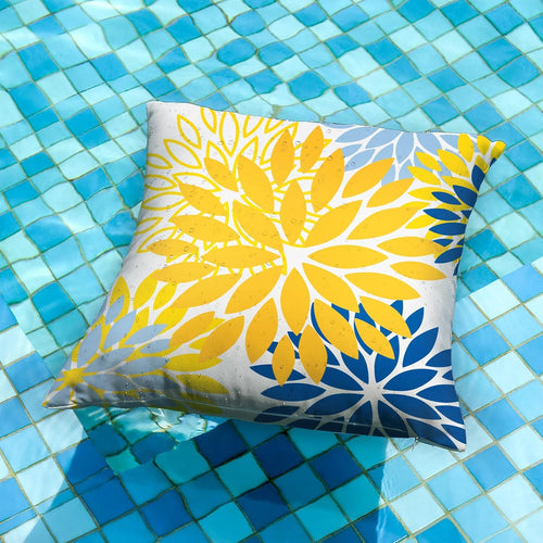 DFXSZ Yellow Blue Flower Pillow Covers 18x18 Inch Set of 2 White Gray Colored Throw Pillows Outdoor Waterproof Decor for Living Room Sofa Patio Funiture Garden Floral Polyester Pillow Covers 002J18