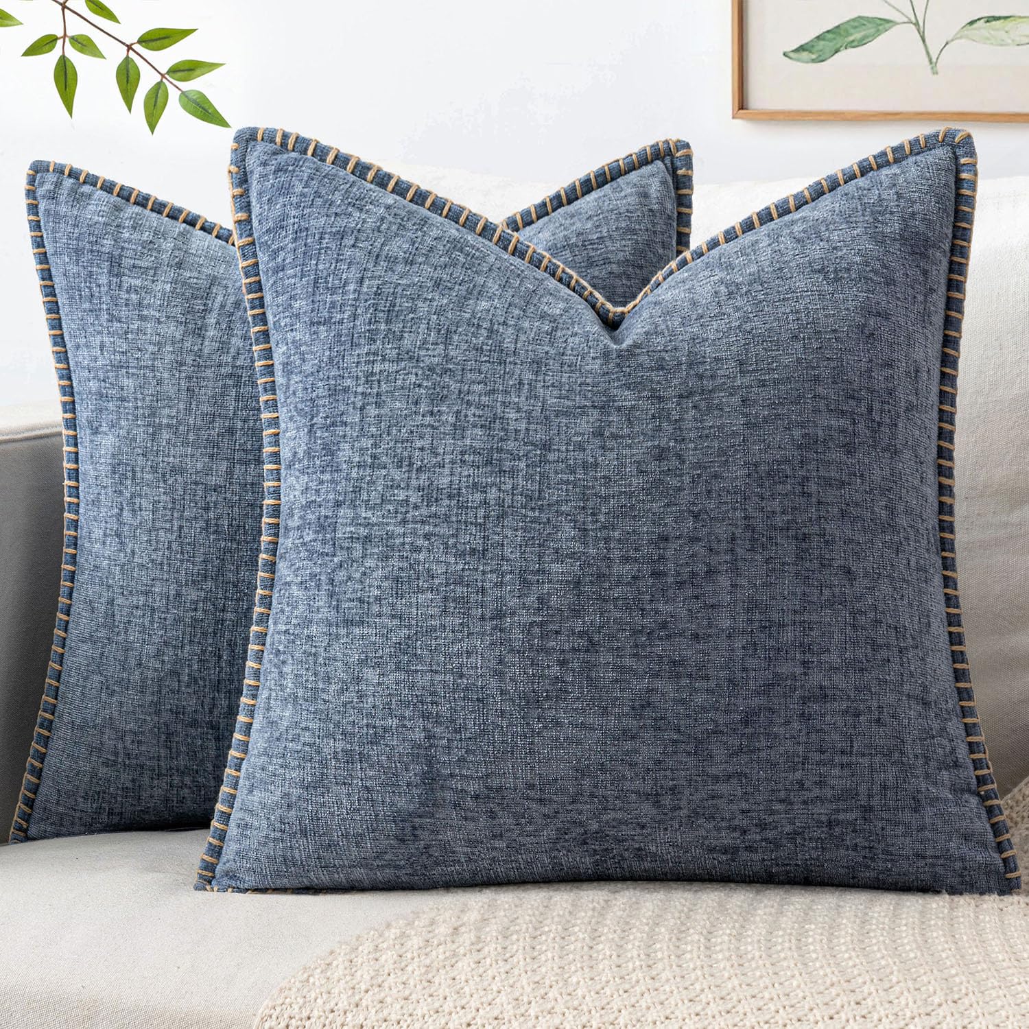 MIULEE Pack of 2 Couch Throw Pillow Covers 18x18 Inch Sage Green Farmhouse Decorative Pillow Covers with Stitched Edge Soft Chenille Solid Dyed Summer Pillow Covers for Sofa Bed Living Room